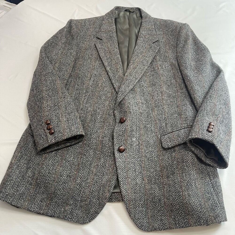 Harris Tweed VTG Grey Tweed 2 Button Blazer Size 42 - Picture 1 of 9